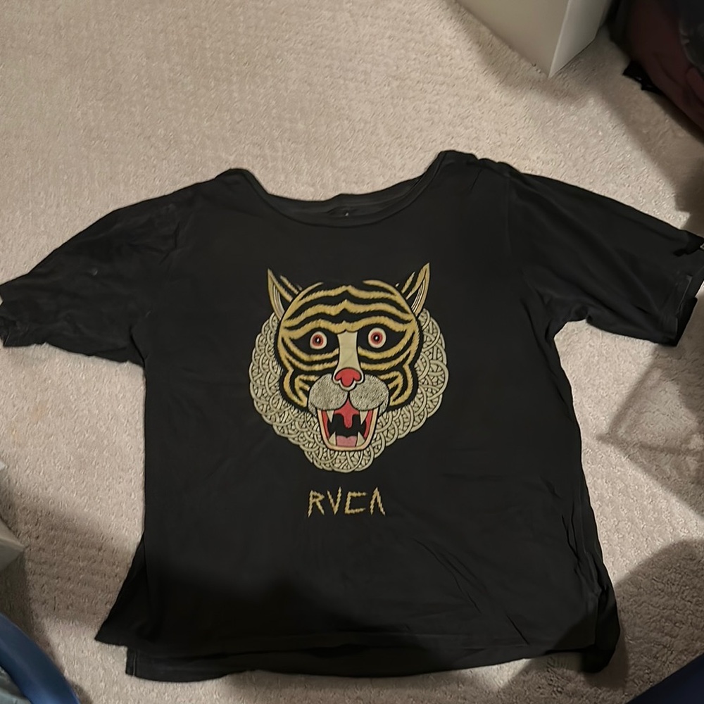 RVCA Black Graphic T-Shirt with Tiger Design